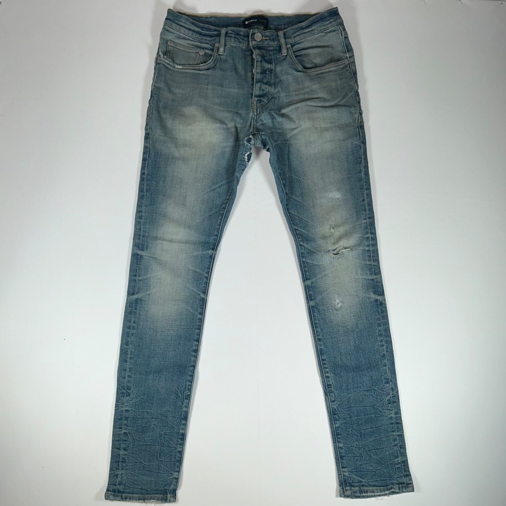 Purple Brand P001 Jeans Mens 32 Tinted Mid Indigo Distressed Skinny Stretch